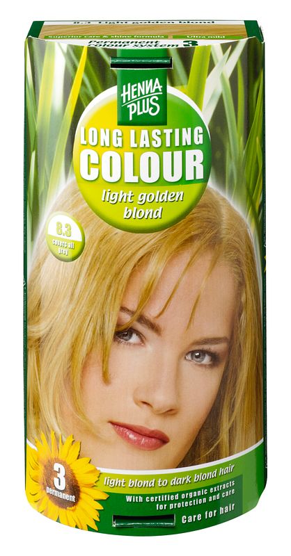 Foto van Hennaplus long lasting colour 8.3 light golden blond 100ml