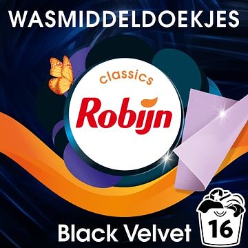 Foto van 1+1 gratis | robijn classics wasmiddeldoekjes black velvet 16 wasstrips aanbieding bij jumbo
