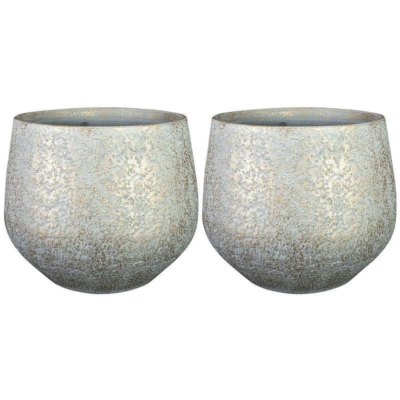 Foto van 2x stuks plantenpot/bloempot keramiek metallic zilvergrijs/gold finish - d23/h20 cm - plantenpotten