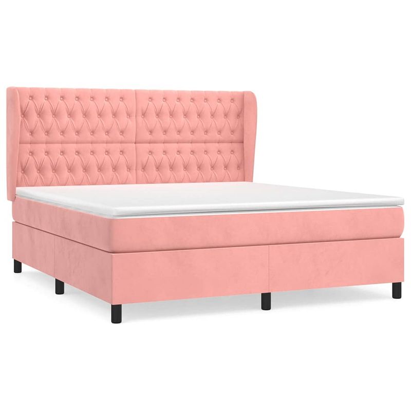 Foto van The living store boxspringbed - fluweel - roze - 160x200 cm - pocketvering matras - middelharde ondersteuning -