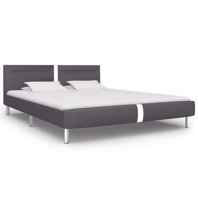 Foto van The living store klassiek bedframe - grijs - 211 x 185 x 70 cm - led-strip