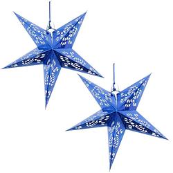 Foto van 2x blauwe kerststerren 60 cm - hangdecoratie