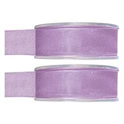 Foto van 2x hobby/decoratie lila organza sierlinten 2,5 cm/25 mm x 20 meter - cadeaulinten