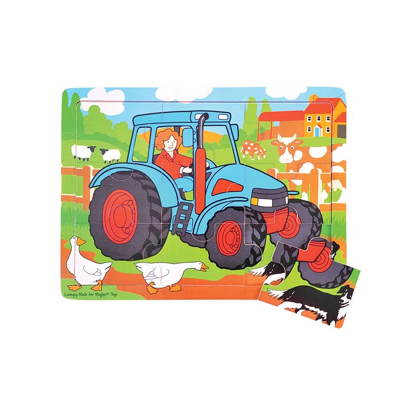 Foto van Bigjigs houten puzzel tractor - 9 stukjes