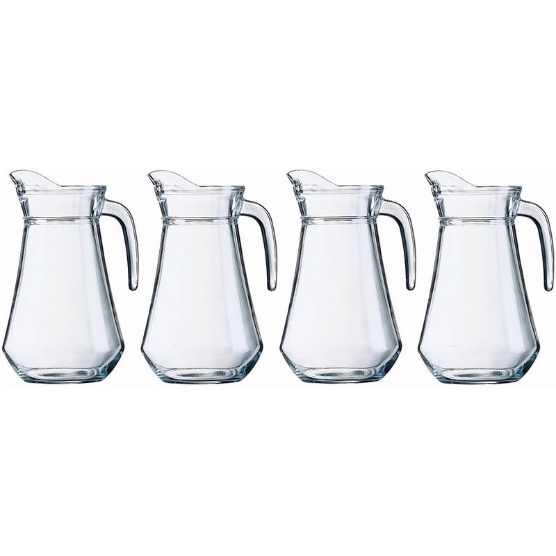 Foto van 4x schenkkan van glas 1 liter van 20 cm - schenkkannen