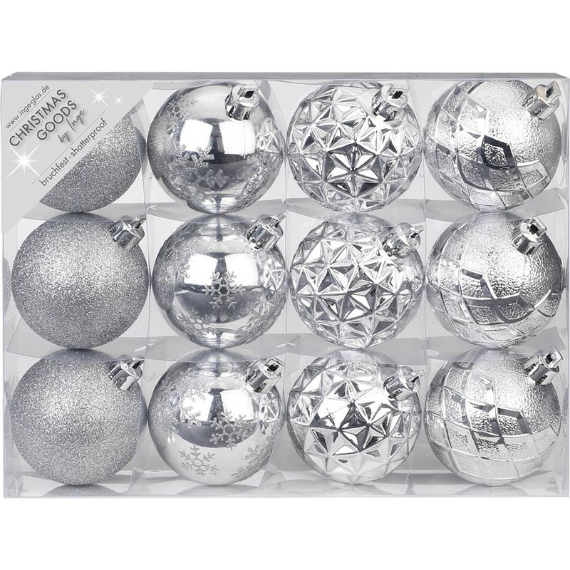 Foto van Set van 36x luxe zilveren kerstballen 6 cm kunststof mat/glans - kerstbal