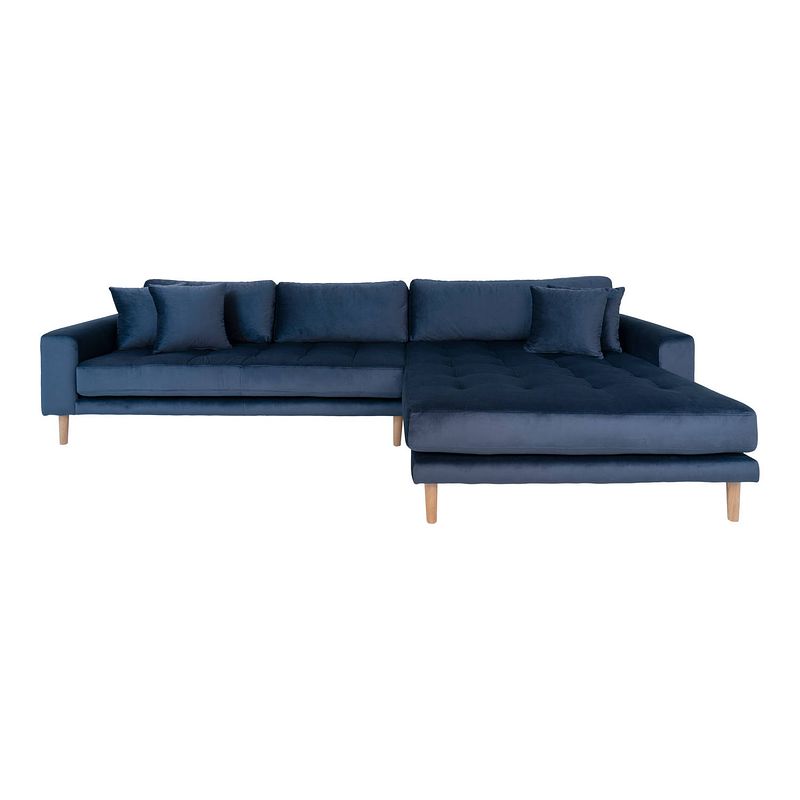 Foto van Lido bank met chaise longue rechts velours donker blauw.