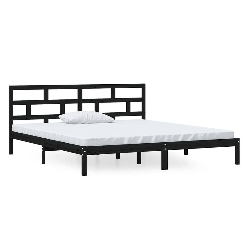 Foto van The living store houten bedframe - grenenhout - 195.5 x 146 x 100 cm - zwart