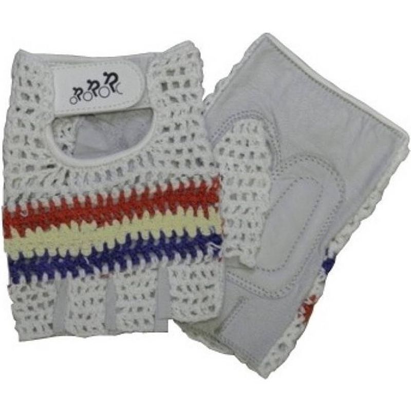 Foto van Hzb fietshandschoenen crochet leer/gel wit/blauw/rood
