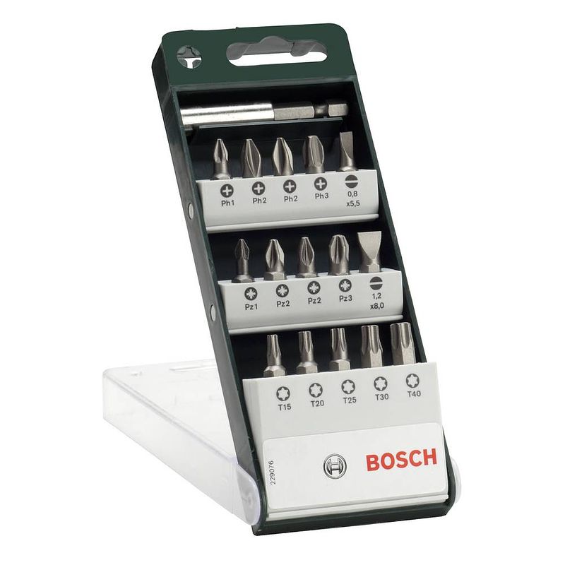 Foto van Bosch accessories 2609255977 bitset 16-delig plat, kruiskop phillips, kruiskop pozidriv, binnen-zesrond (tx)