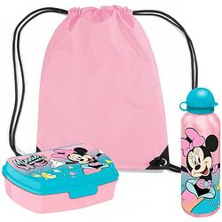 Foto van Disney minnie mouse lunchbox set voor kinderen - 3-delig - roze - incl. gymtas/schooltas - lunchboxen