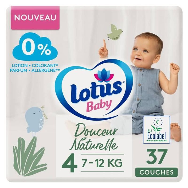 Foto van Lotus baby natural softness luiers maat 4 - 7 tot 12 kg - verpakking met 37 luiers