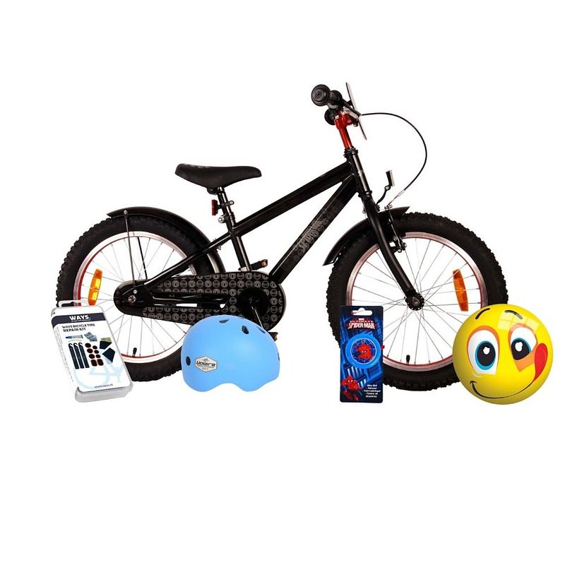 Foto van Volare kinderfiets spider-man - 20 inch - zwart - inclusief fietshelm & accessoires