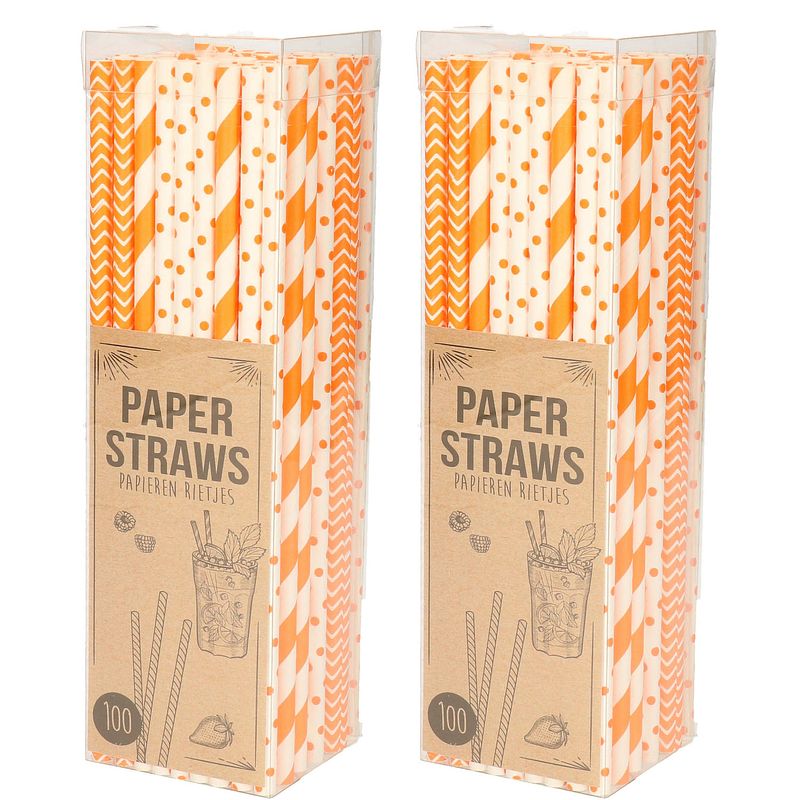 Foto van Papieren drinkrietjes - 200x - oranje - 20 cm - drinkrietjes