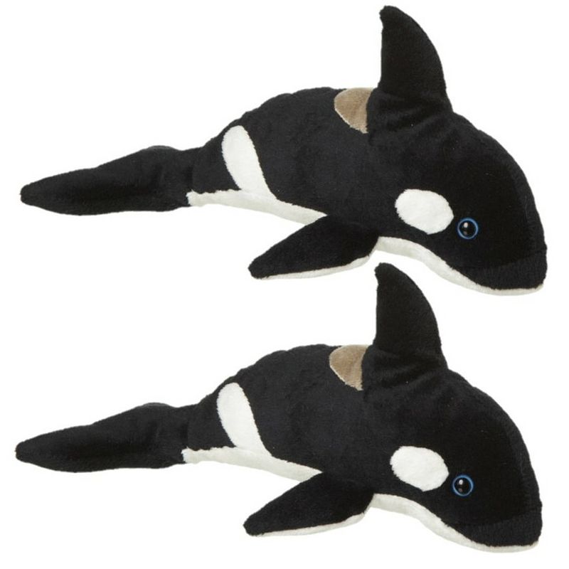 Foto van Set van 2x stuks pluche knuffel orka walvis van 25 cm - knuffel zeedieren