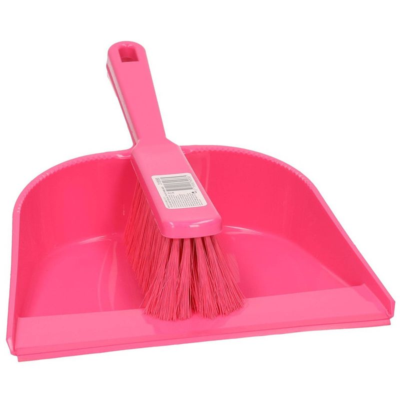 Foto van Roze stoffer en blik van plastic 23 cm - stoffer en blik