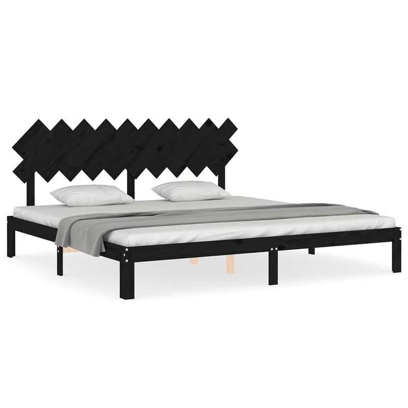 Foto van The living store bedframe massief grenenhout - zwart - 203.5 x 203.5 x 80.5 cm - multiplex lattenbodem