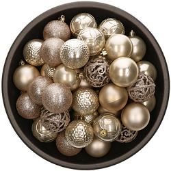 Foto van 37x stuks kunststof kerstballen parel/champagne 6 cm glans/mat/glitter mix - kerstbal