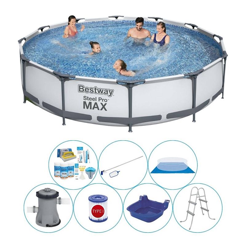 Foto van Bestway steel pro max rond 366x76 cm - 8-delig - zwembad inclusief accessoires