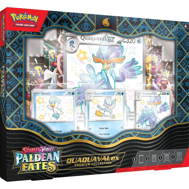 Foto van Pokémon tcg scarlet & violet paldean fates quaquaval ex premium collection