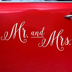 Foto van Trouwauto decoratie sticker/autosticker bruidspaar - bruiloft - wit - 33 x 45 cm - just married - feeststickers