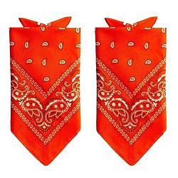 Foto van 2x stuks traditionele bandana'ss - oranje - 52 x 55 cm - verkleedhoofddeksels