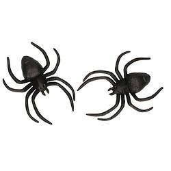 Foto van Fiestas nep spinnen/spinnetjes 12 cm - zwart - 2x stuks - horror/griezel thema decoratie beestjes - feestdecoratievoorwe