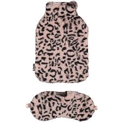 Foto van Superzachte fluffy cheetah/luipaard print warmwaterkruik en slaapmasker cadeau set roze - kruiken