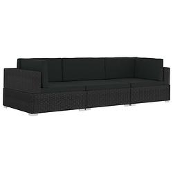 Foto van Vidaxl 3-delige loungeset met kussens poly rattan zwart