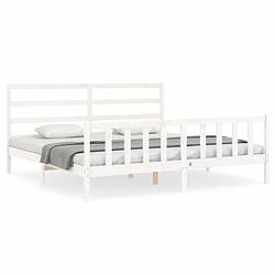 Foto van The living store massief grenenhouten bedframe - wit - 205.5 x 205.5 x 100 cm - multiplex lattenbodem