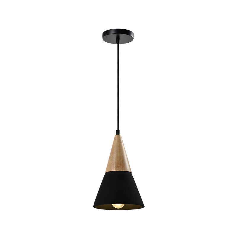 Foto van Quvio hanglamp langwerpig beton met hout zwart - quv5141l-black