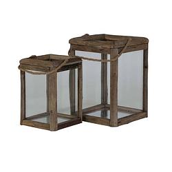 Foto van Light&living lantaarn s/2 27x27x39+36x36x49 cm hilo hout+glas