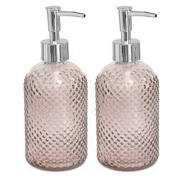 Foto van 2x stuks zeeppompjes/zeepdispensers oud roze kleur glas 410 ml - zeeppompjes