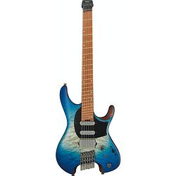 Foto van Ibanez q series qx54qm-bsm blue sphere burst matte headless elektrische gitaar met gigbag