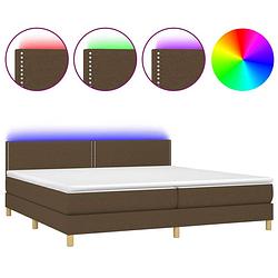 Foto van The living store boxspring met matras en led stof donkerbruin 200x200 cm - bed