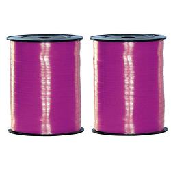 Foto van 2x rollen fuchsia roze sier cadeau lint 500 meter x 5 milimeter breed - cadeaulinten