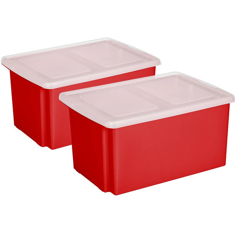 Foto van Sunware 2x opslagbox kunststof 51 liter rood 59 x 39 x 29 cm met deksel - opbergbox
