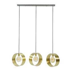 Foto van Hoyz - hanglamp vegas met 3 ronde lampen - goud afgewerkt - 150cm lang - industriële hanglamp voor woonkamer of eetkamer