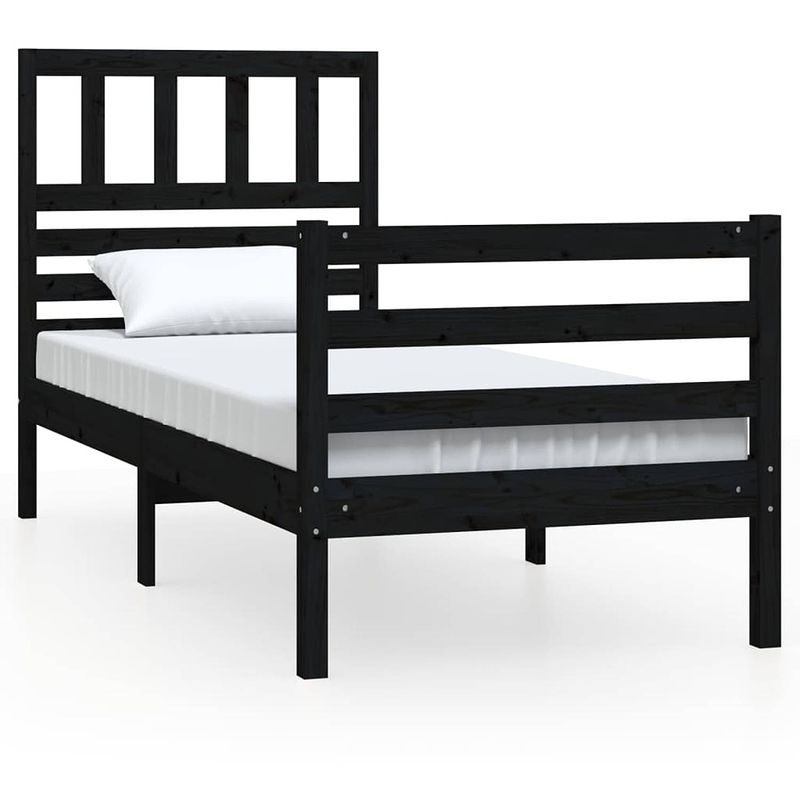 Foto van Vidaxl bedframe massief hout zwart 90x190 cm 3ft single