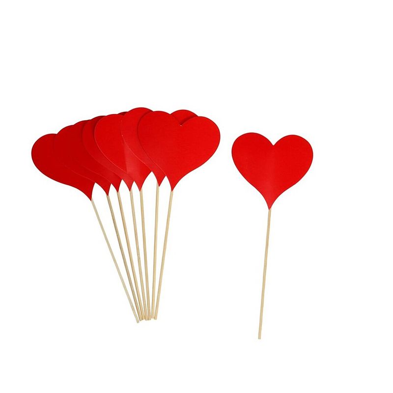 Foto van 8x decoratie rode hartjes prikkers voor valentijn 18 cm hout/papier - feestdecoratievoorwerp