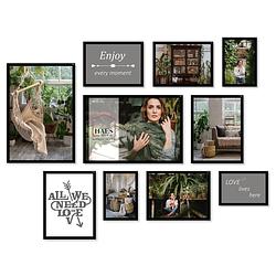 Foto van Haes deco - collage set met 10 kunststof fotolijsten zwart easy frame - efs105b