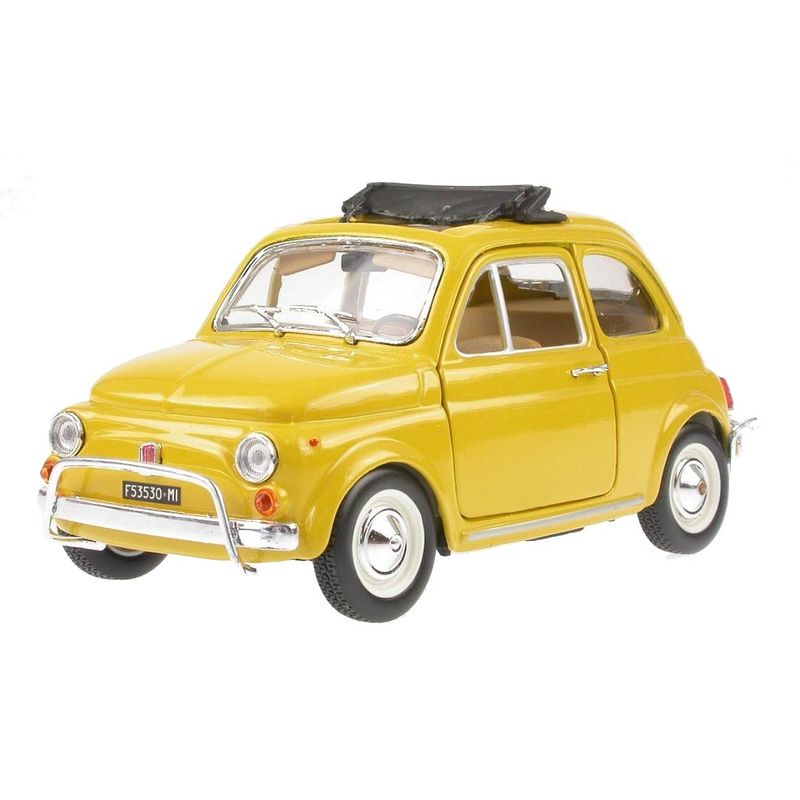 Foto van Bburago schaalmodel fiat 500l 1968 1:24 geel