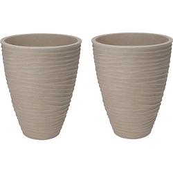 Foto van Plantenpot/bloempot dunes - 2x - tuin - stevig kunststof - zand/beige - d40 x h42 cm - plantenpotten