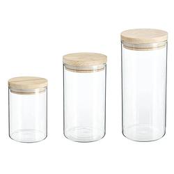 Foto van Set van 8x keuken voorraadbussen/potten glas 0.6-1.0-1.3 liter inhoud - voorraadpot