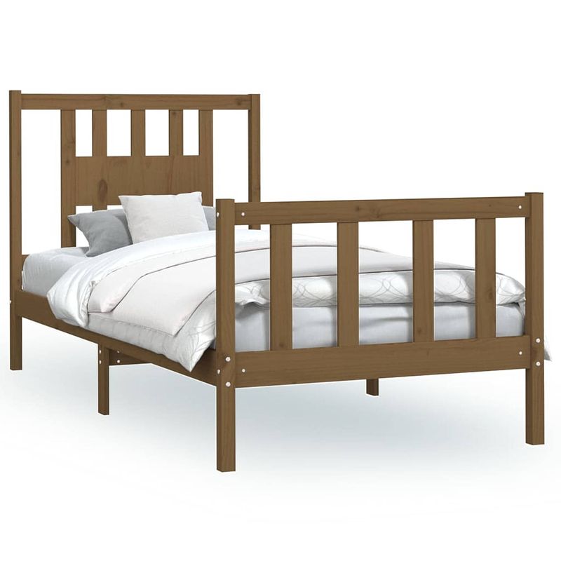 Foto van The living store klassiek grenenhouten bedframe - 205.5 x 105.5 x 69.5 cm - honingbruin