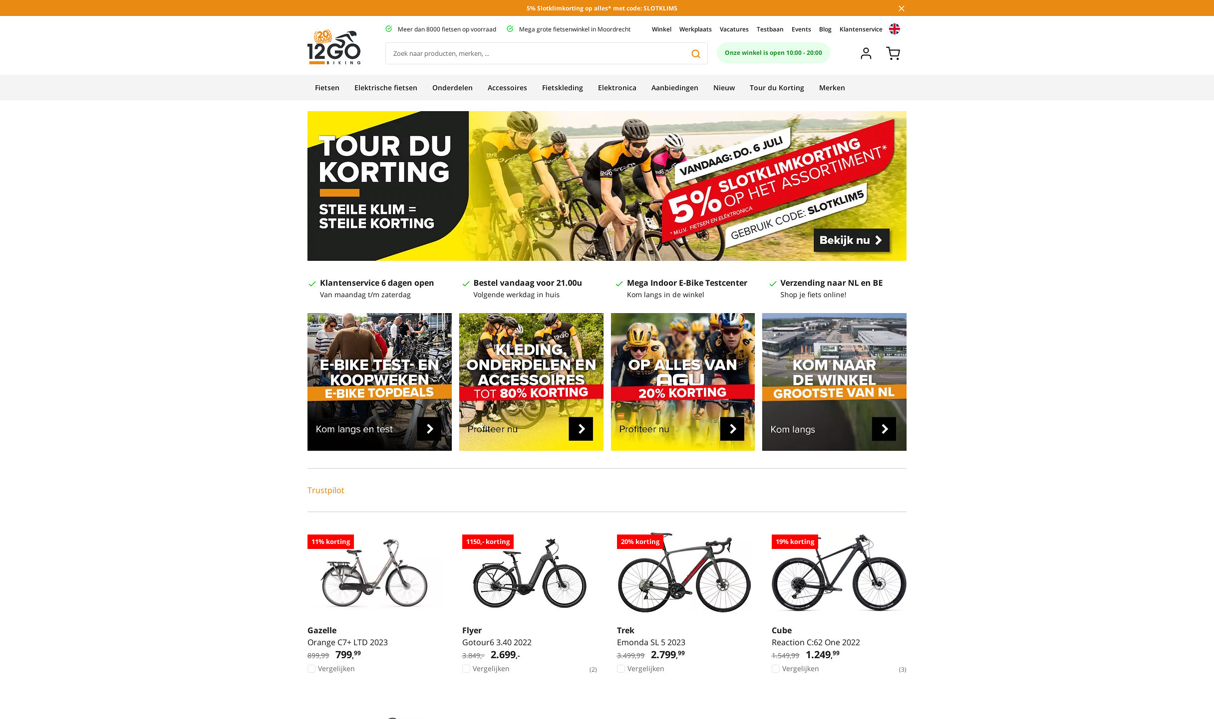 Screenshot van de webshop 12GO Biking