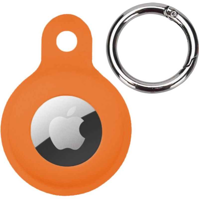 Foto van Basey airtag hoesje case airtag sleutelhanger oranje hanger siliconen hoes