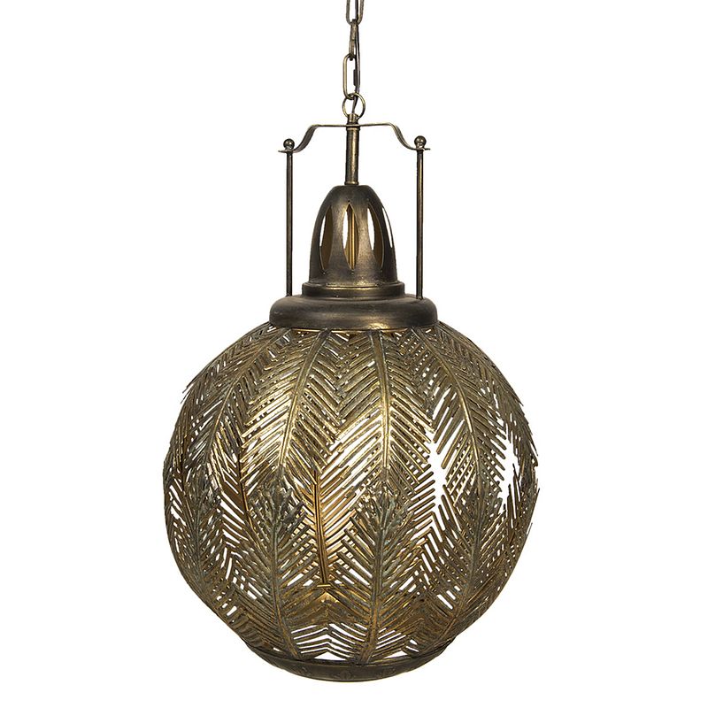 Foto van Haes deco - hanglamp - city jungle - goudkleurige bladeren lamp, 45x45x70 cm - hanglamp eettafel, hanglamp eetkamer