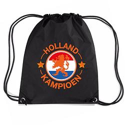 Foto van Holland kampioen leeuw nylon supporter rugzakje/sporttas zwart - ek/ wk voetbal / koningsdag - gymtasje - zwemtasje