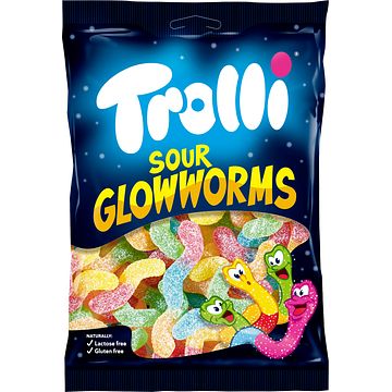 Foto van Trolli sour glowworms 200g bij jumbo